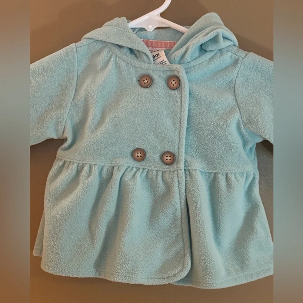 Kids Light Mint Blue Hooded Soft Jacket 6 Months